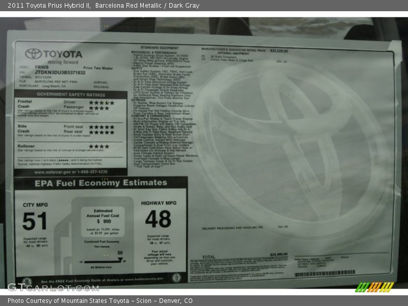 Barcelona Red Metallic / Dark Gray 2011 Toyota Prius Hybrid II