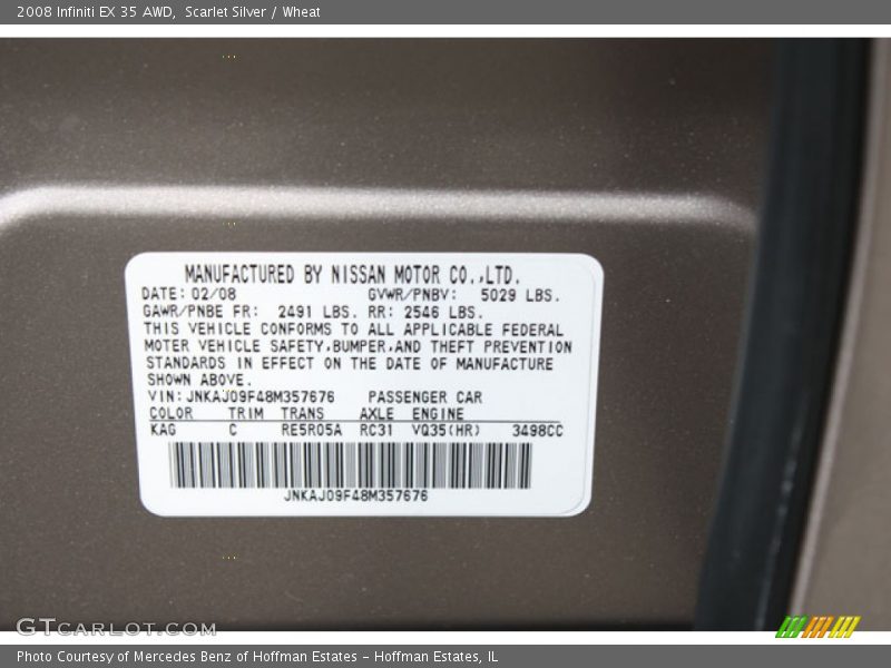 2008 EX 35 AWD Scarlet Silver Color Code KAG