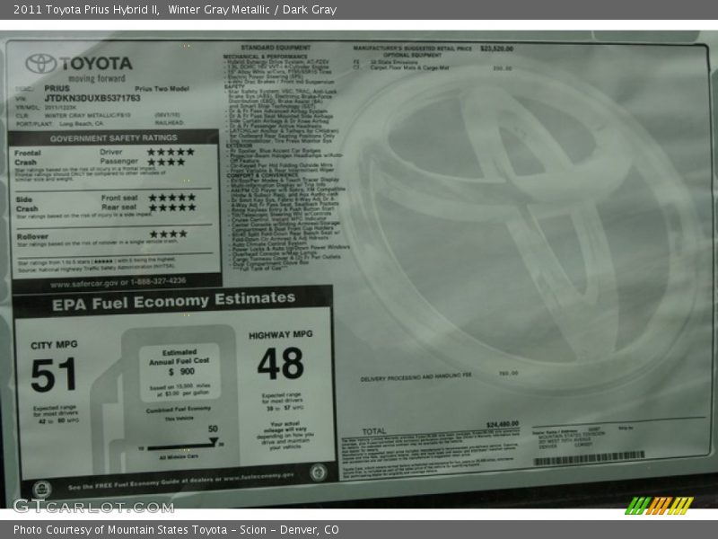 Winter Gray Metallic / Dark Gray 2011 Toyota Prius Hybrid II