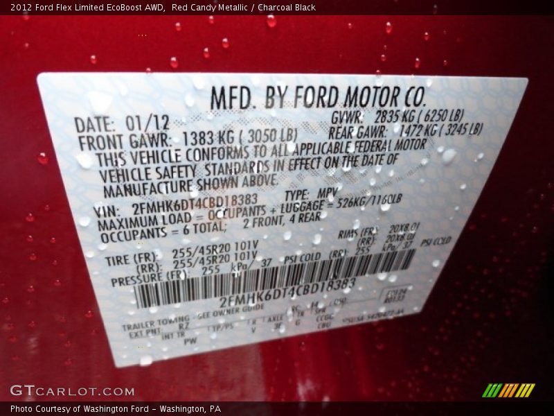 2012 Flex Limited EcoBoost AWD Red Candy Metallic Color Code RZ