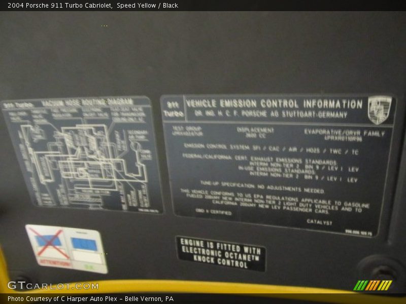 Info Tag of 2004 911 Turbo Cabriolet