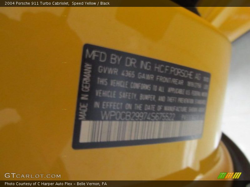 Speed Yellow / Black 2004 Porsche 911 Turbo Cabriolet