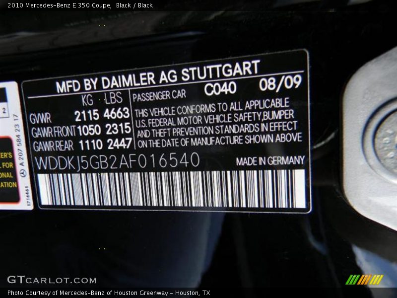 Black / Black 2010 Mercedes-Benz E 350 Coupe