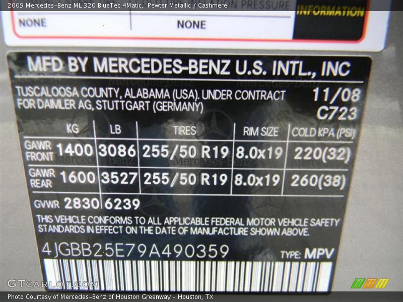 2009 ML 320 BlueTec 4Matic Pewter Metallic Color Code 723