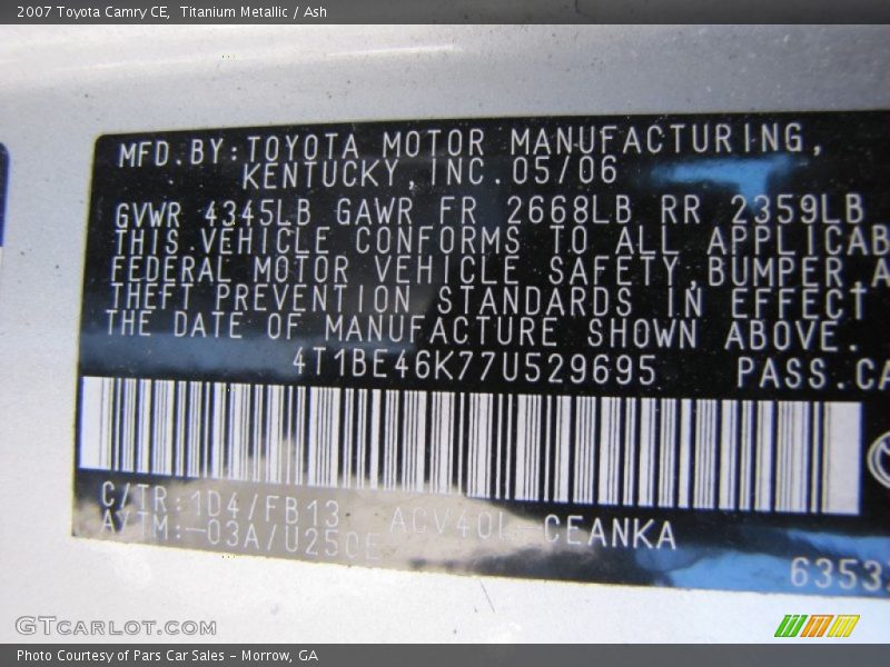 Titanium Metallic / Ash 2007 Toyota Camry CE