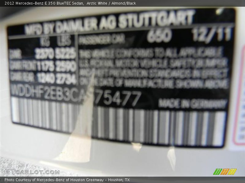 Arctic White / Almond/Black 2012 Mercedes-Benz E 350 BlueTEC Sedan