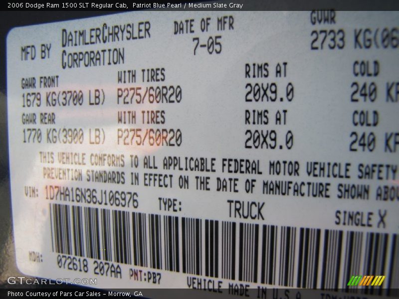 Patriot Blue Pearl / Medium Slate Gray 2006 Dodge Ram 1500 SLT Regular Cab