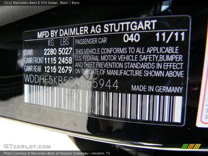 Black / Black 2012 Mercedes-Benz E 350 Sedan