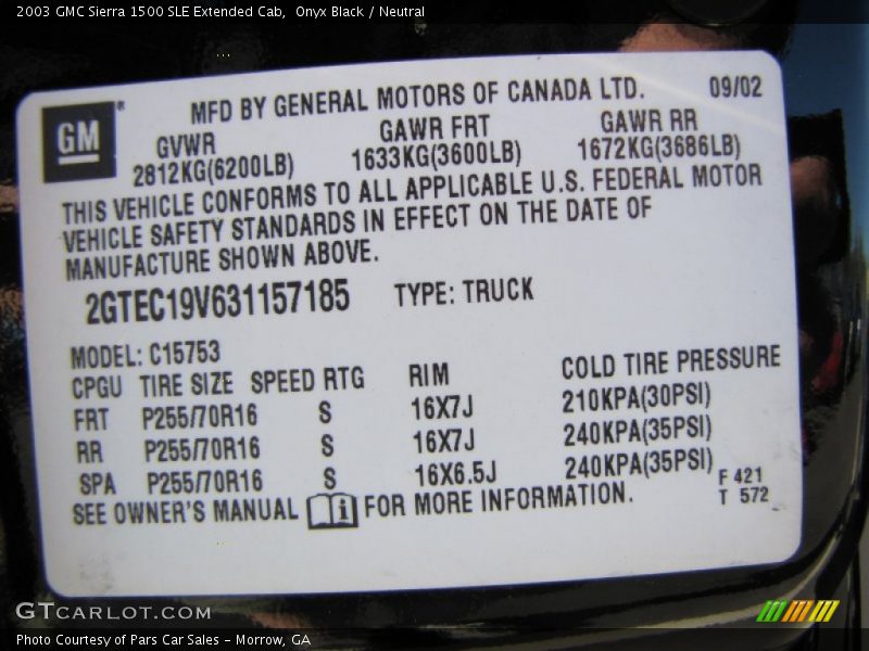 Onyx Black / Neutral 2003 GMC Sierra 1500 SLE Extended Cab