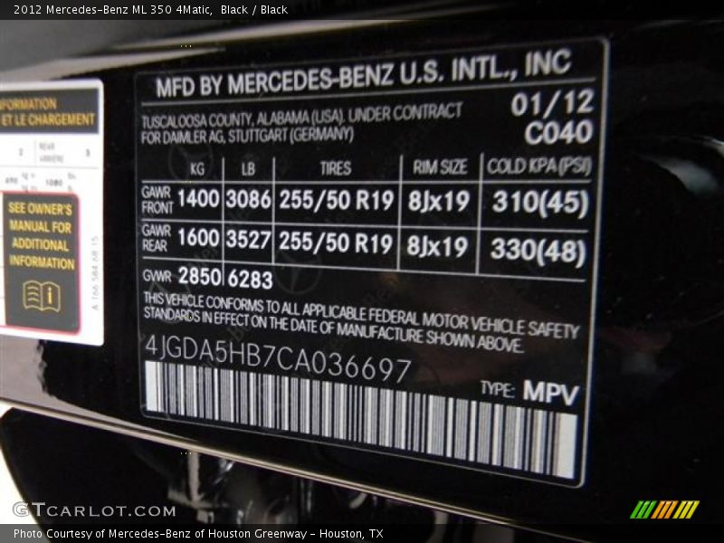 Black / Black 2012 Mercedes-Benz ML 350 4Matic