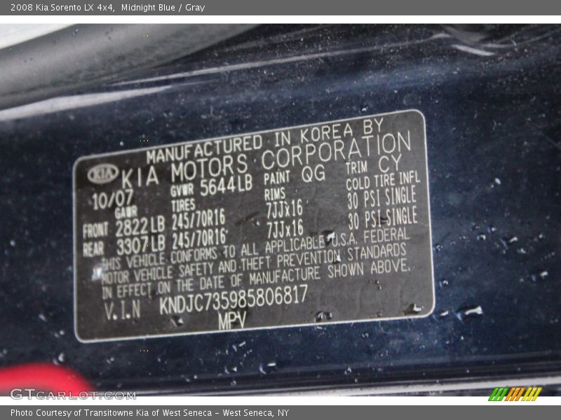 Midnight Blue / Gray 2008 Kia Sorento LX 4x4