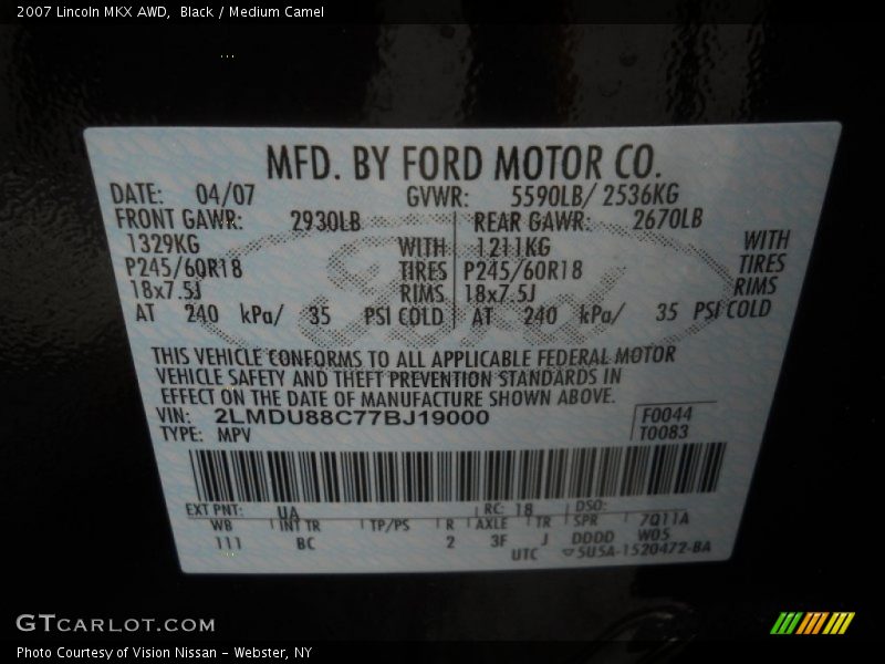 Black / Medium Camel 2007 Lincoln MKX AWD