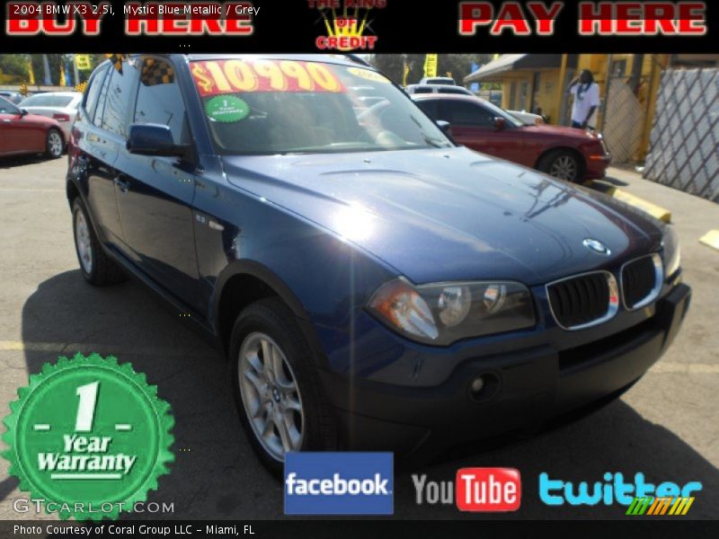 Mystic Blue Metallic / Grey 2004 BMW X3 2.5i