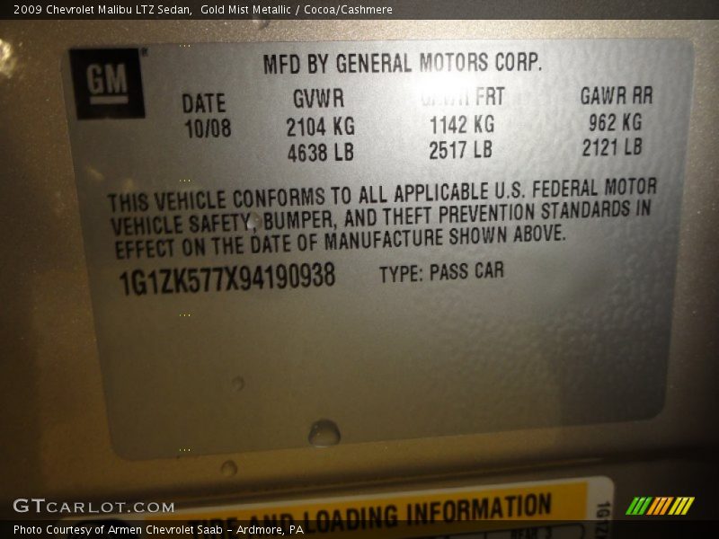 Gold Mist Metallic / Cocoa/Cashmere 2009 Chevrolet Malibu LTZ Sedan