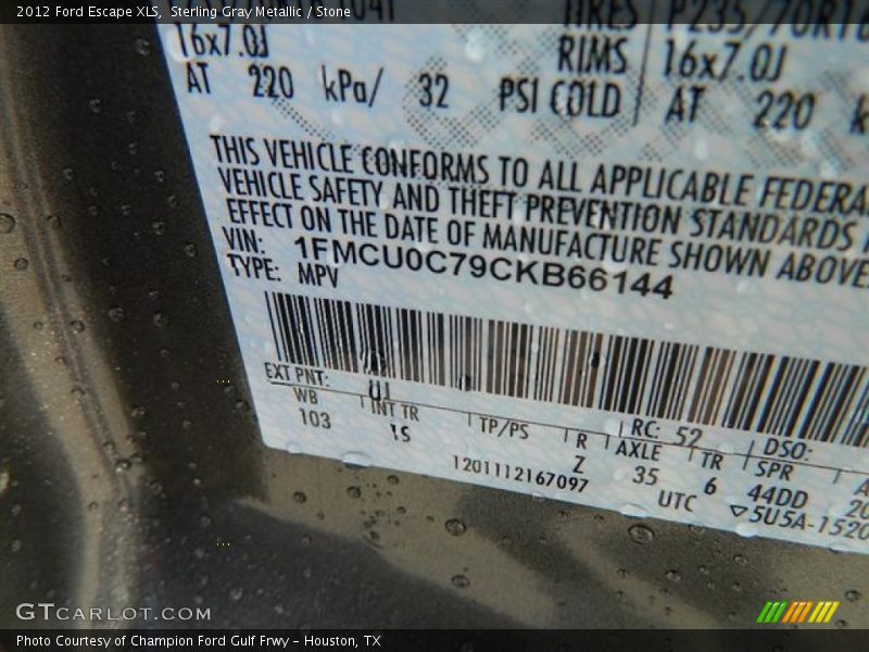 Sterling Gray Metallic / Stone 2012 Ford Escape XLS