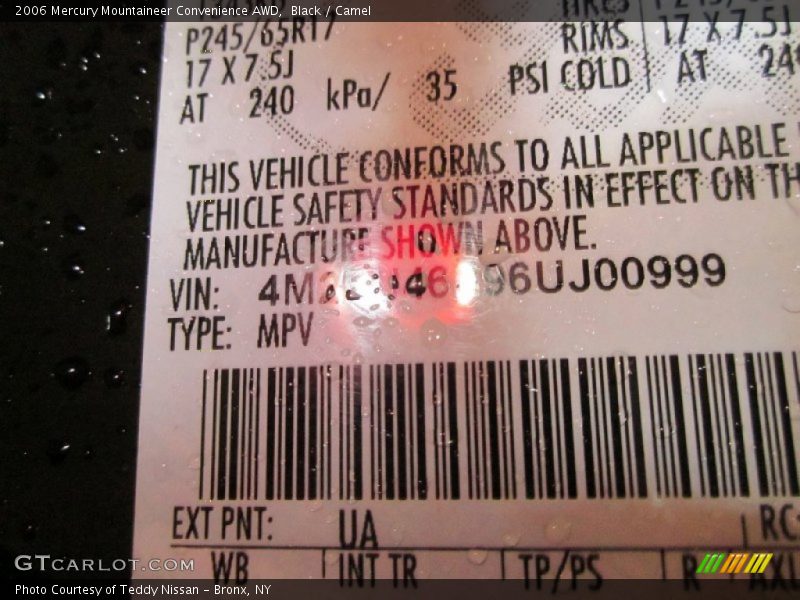 Black / Camel 2006 Mercury Mountaineer Convenience AWD