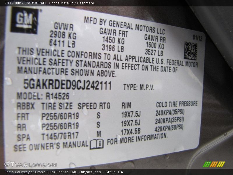 Cocoa Metallic / Cashmere 2012 Buick Enclave FWD