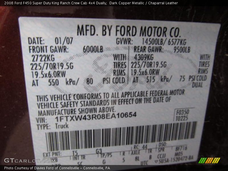 2008 F450 Super Duty King Ranch Crew Cab 4x4 Dually Dark Copper Metallic Color Code T5