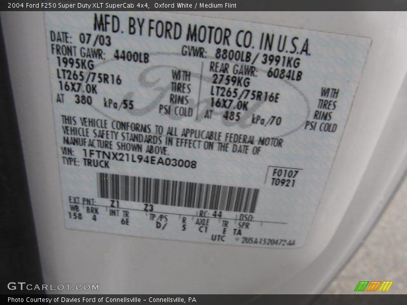 Oxford White / Medium Flint 2004 Ford F250 Super Duty XLT SuperCab 4x4