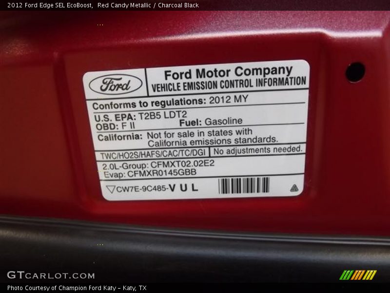 Red Candy Metallic / Charcoal Black 2012 Ford Edge SEL EcoBoost