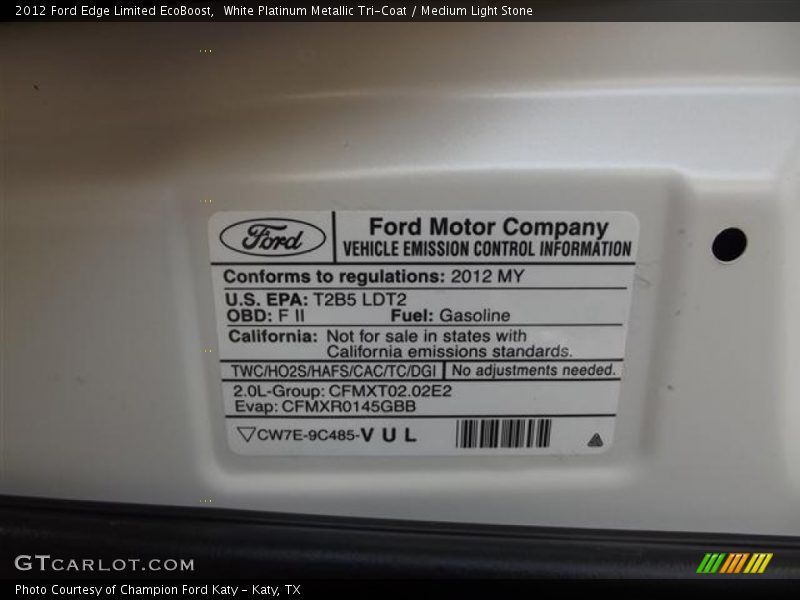 White Platinum Metallic Tri-Coat / Medium Light Stone 2012 Ford Edge Limited EcoBoost