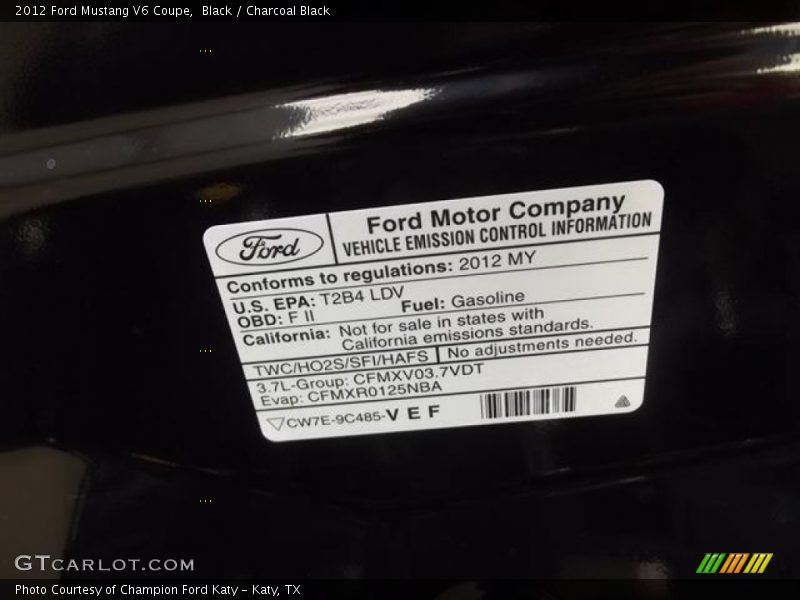 Black / Charcoal Black 2012 Ford Mustang V6 Coupe