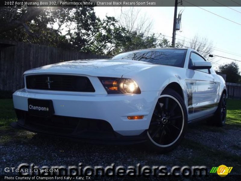 Performance White / Charcoal Black Recaro Sport Seats 2012 Ford Mustang Boss 302