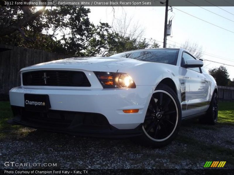 Performance White / Charcoal Black Recaro Sport Seats 2012 Ford Mustang Boss 302