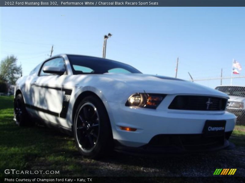 Performance White / Charcoal Black Recaro Sport Seats 2012 Ford Mustang Boss 302