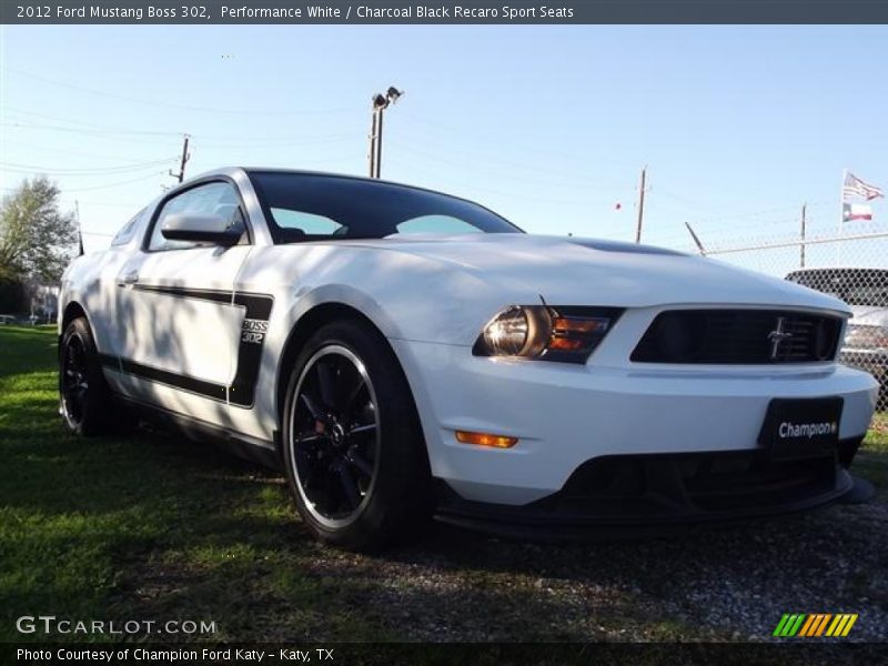 Performance White / Charcoal Black Recaro Sport Seats 2012 Ford Mustang Boss 302