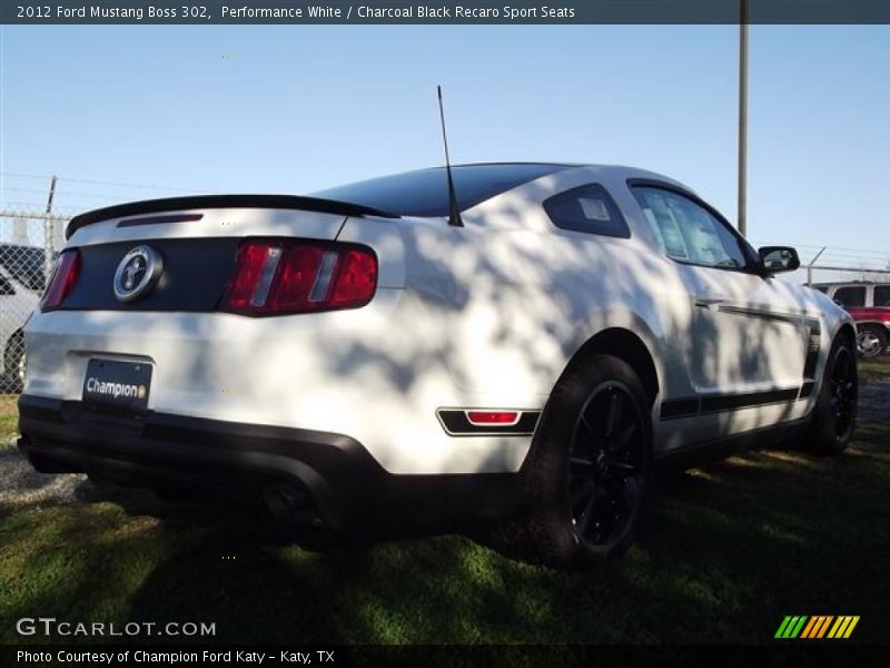 Performance White / Charcoal Black Recaro Sport Seats 2012 Ford Mustang Boss 302
