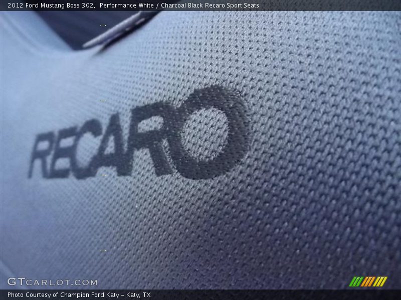 Performance White / Charcoal Black Recaro Sport Seats 2012 Ford Mustang Boss 302