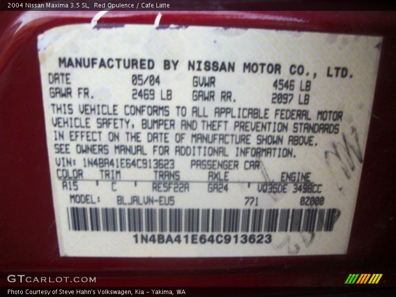 Red Opulence / Cafe Latte 2004 Nissan Maxima 3.5 SL