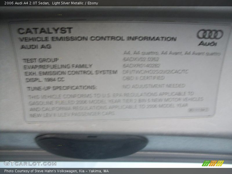 Light Silver Metallic / Ebony 2006 Audi A4 2.0T Sedan