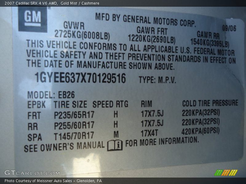 Gold Mist / Cashmere 2007 Cadillac SRX 4 V6 AWD