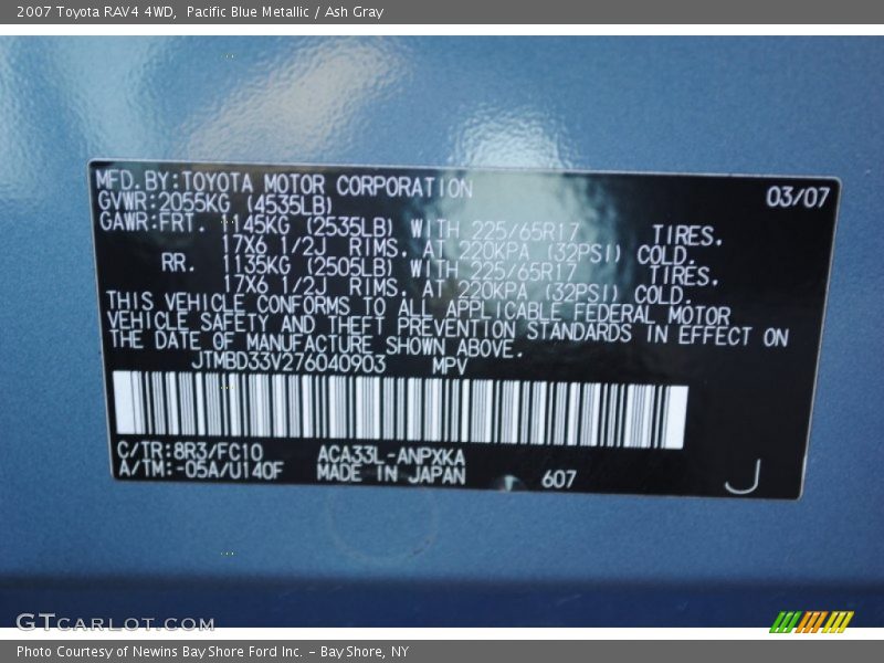 Pacific Blue Metallic / Ash Gray 2007 Toyota RAV4 4WD