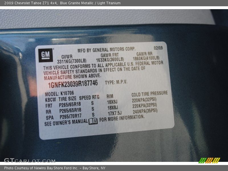 Blue Granite Metallic / Light Titanium 2009 Chevrolet Tahoe Z71 4x4