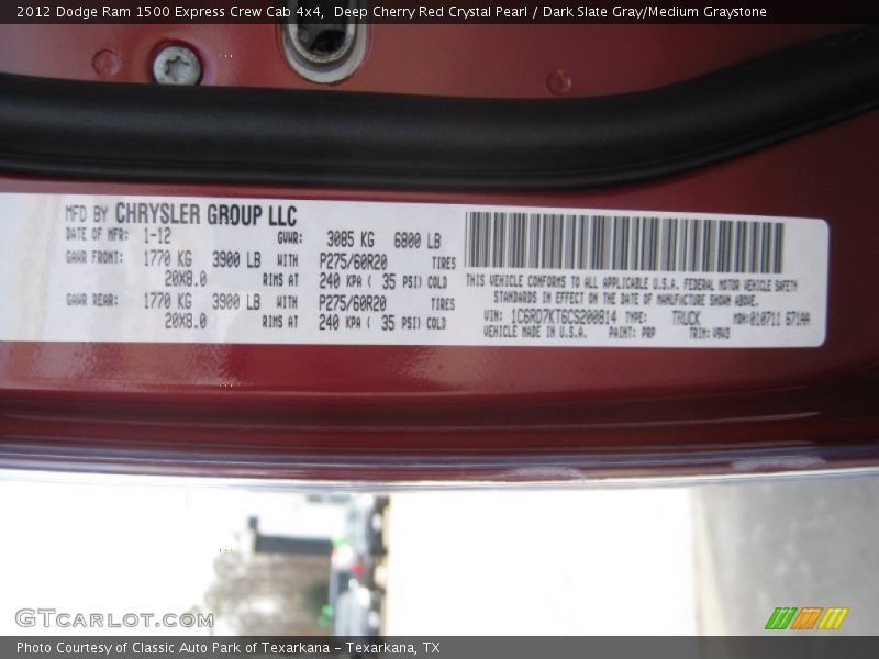 2012 Ram 1500 Express Crew Cab 4x4 Deep Cherry Red Crystal Pearl Color Code PRP