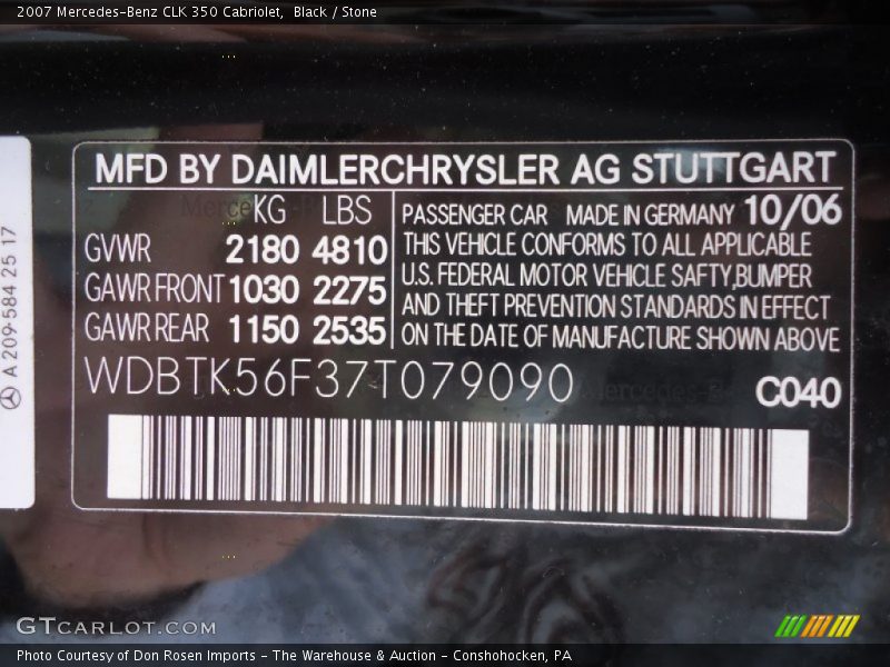 Black / Stone 2007 Mercedes-Benz CLK 350 Cabriolet
