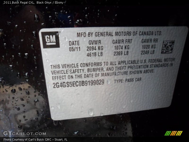 Black Onyx / Ebony 2011 Buick Regal CXL