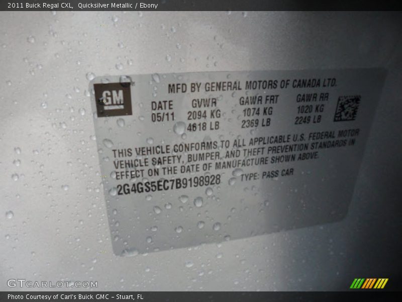 Quicksilver Metallic / Ebony 2011 Buick Regal CXL