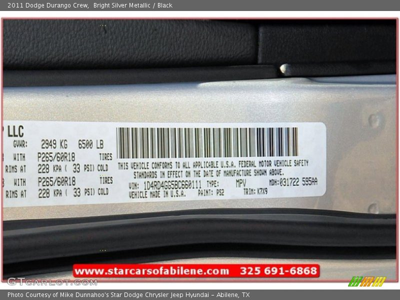 Bright Silver Metallic / Black 2011 Dodge Durango Crew