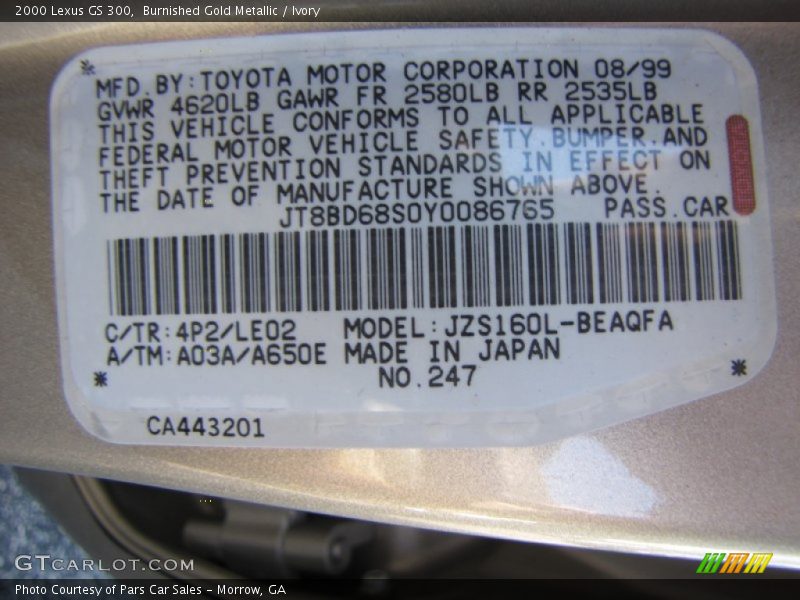 2000 GS 300 Burnished Gold Metallic Color Code 4P2