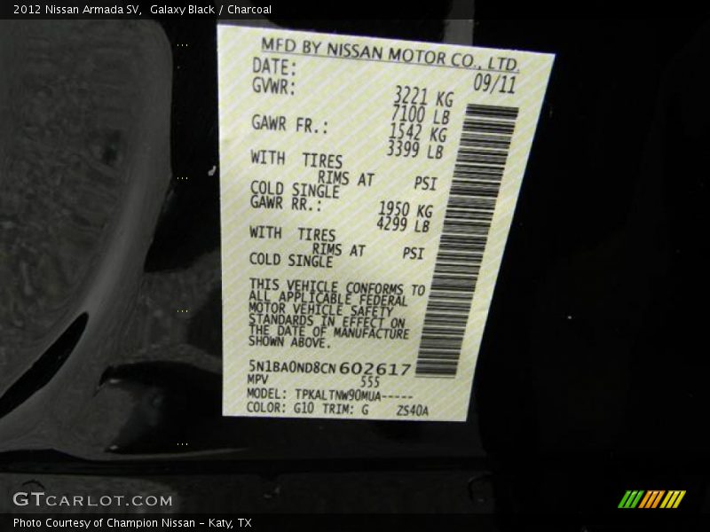 Galaxy Black / Charcoal 2012 Nissan Armada SV