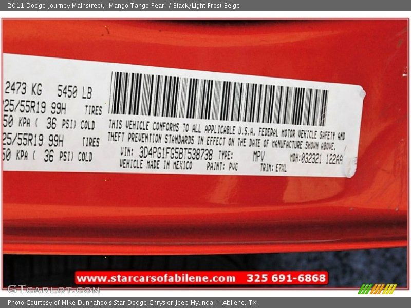 Mango Tango Pearl / Black/Light Frost Beige 2011 Dodge Journey Mainstreet