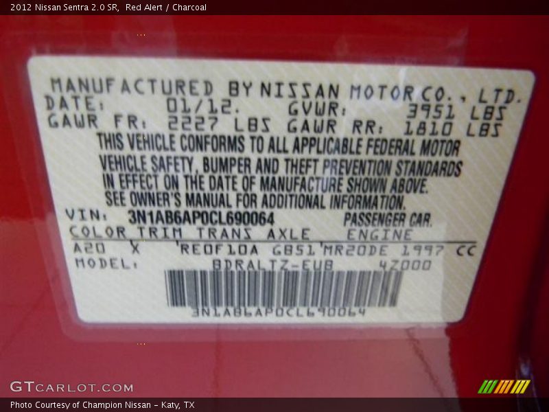 Red Alert / Charcoal 2012 Nissan Sentra 2.0 SR