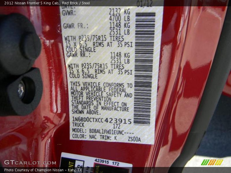 Red Brick / Steel 2012 Nissan Frontier S King Cab