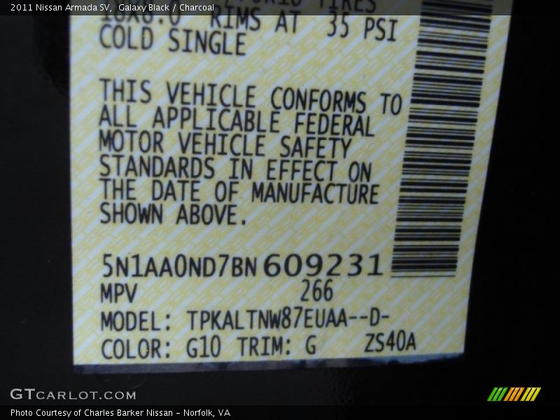 Galaxy Black / Charcoal 2011 Nissan Armada SV