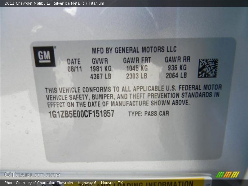 Silver Ice Metallic / Titanium 2012 Chevrolet Malibu LS