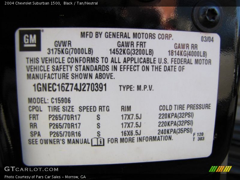 Black / Tan/Neutral 2004 Chevrolet Suburban 1500
